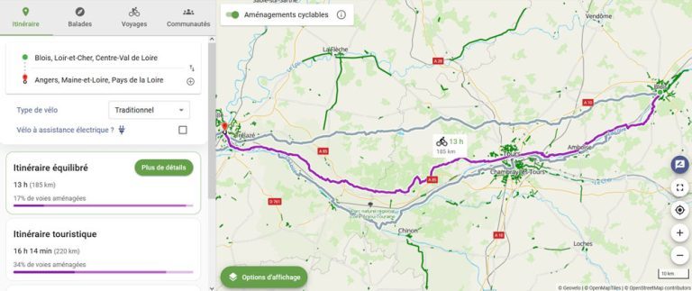 Application itinéraire vélo GeoVelo