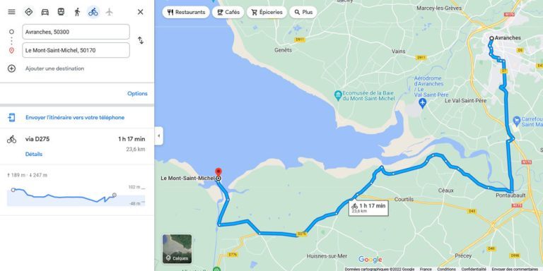 Application itinéraire vélo Google Maps