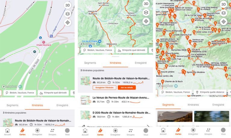 Application itinéraire vélo Strava